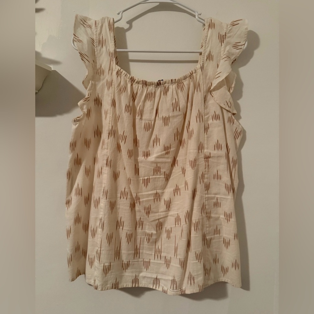 Madewell NWT Size Medium Cream Smocked Ruffle-Strap Tank Top in Ikat Dainty - Picture 4 of 8